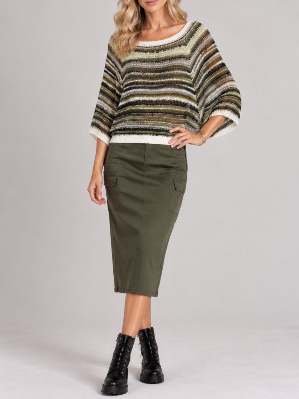 BCBG Max Azria Striped Batwing Sweater Green Brown White SZ XL NWT Retail $160